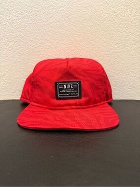 Nike Red Camo 5-Panel Cap with Black Logo Patch
